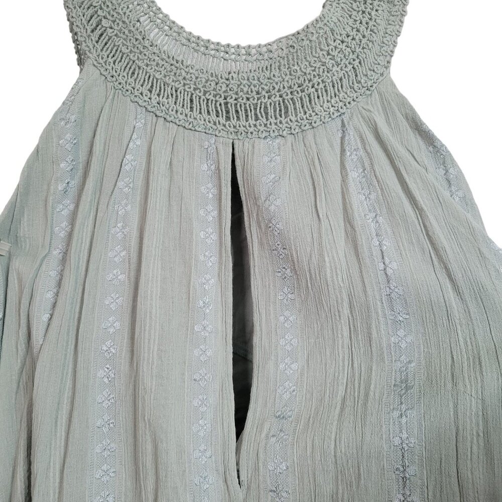 Free People Size L Dress Boho Gauze Flowy Layers Pullover Beachy Crochet Green - Picture 10 of 12